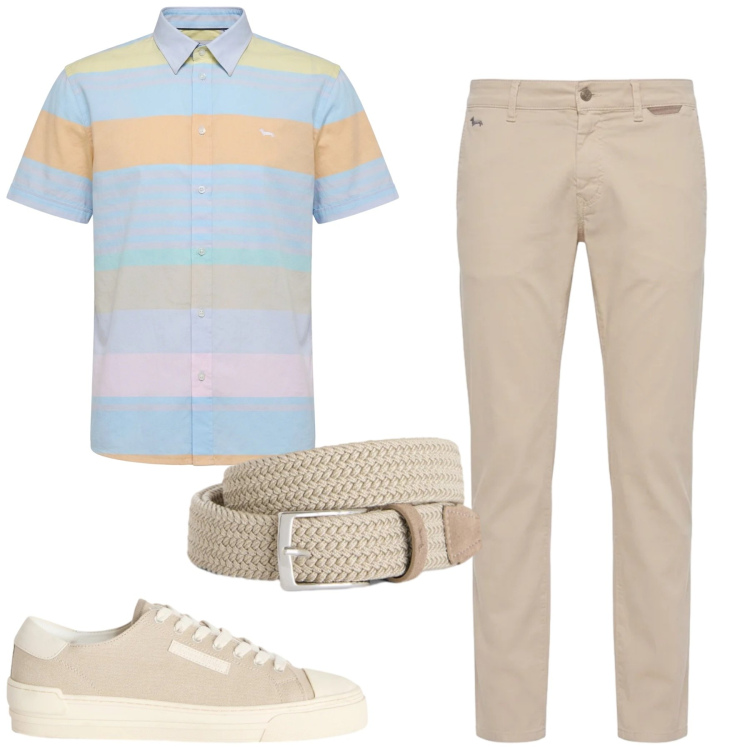 Outfit uomo - City. Stile Urban per Tutti i giorni. Abbinamento con cinture, sneakers, camicie a manica corta, pantaloni.