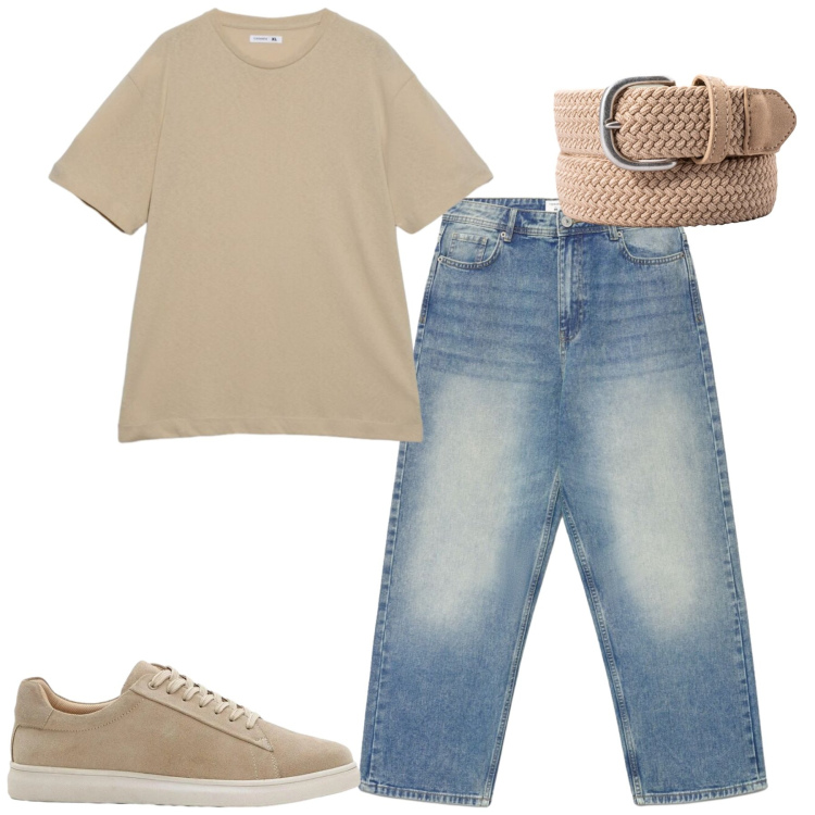 Outfit uomo - City. Stile Casual per Tutti i giorni. Abbinamento con sneakers, jeans dritti, t-shirt, cinture.