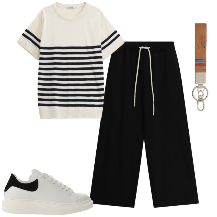 Outfit uomo - City. Stile Casual per Tutti i giorni. Abbinamento con maglieria, sneakers, pantaloni, portachiavi.