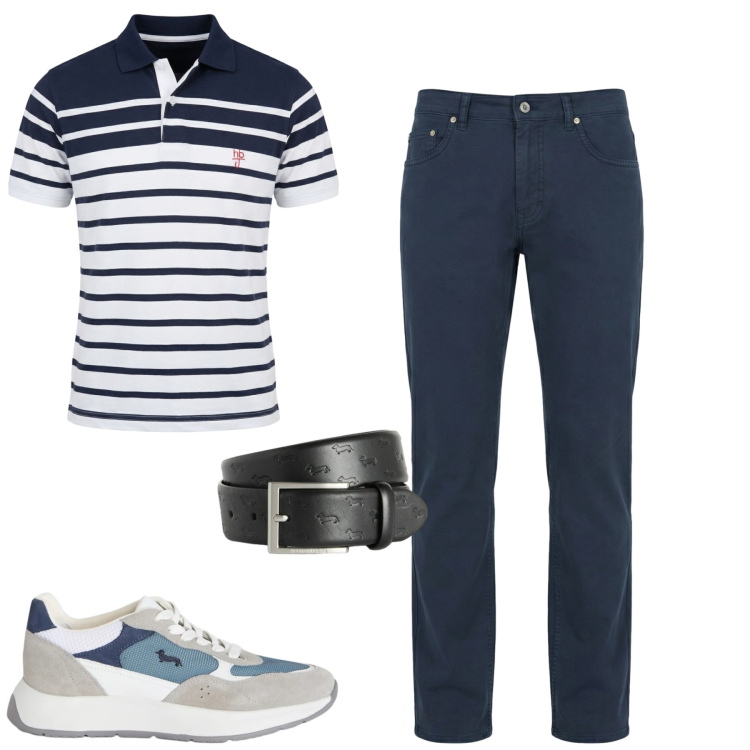Outfit uomo - City. Stile Urban per Tutti i giorni. Abbinamento con sneakers, cinture, pantaloni, polo.