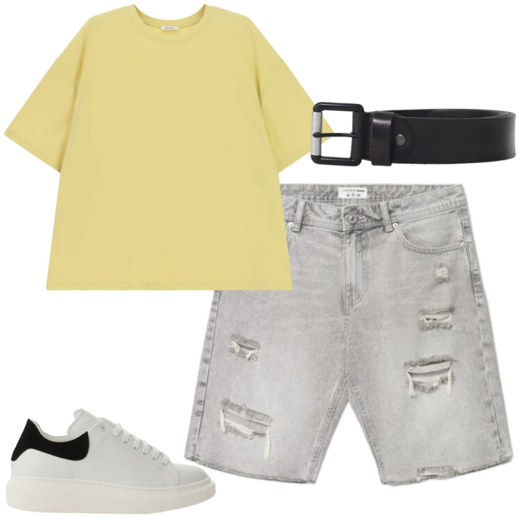 Outfit uomo - Weekend. Stile Casual per Tutti i giorni. Abbinamento con shorts, sneakers, cinture, t-shirt.