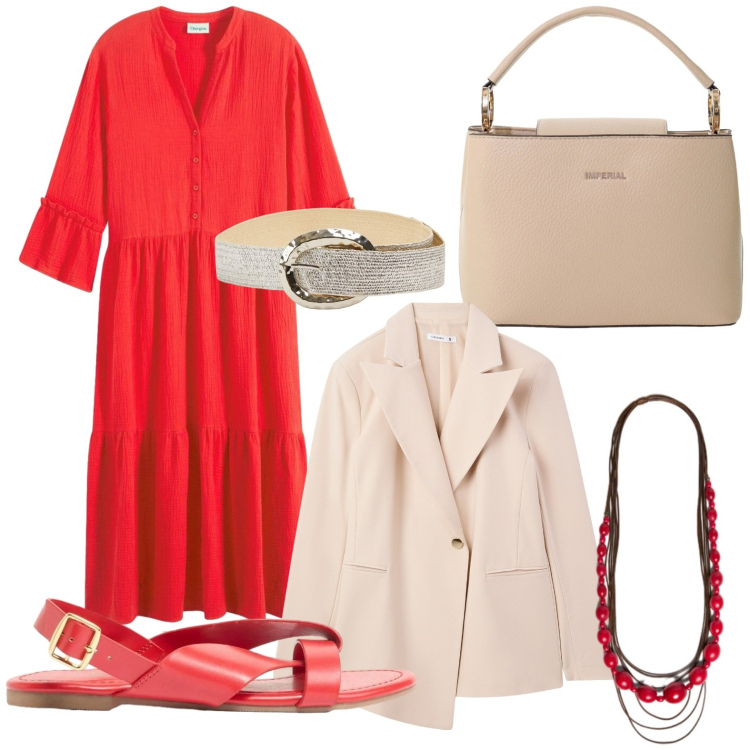 Outfit donna - Il vestito chemisier primaverile. Stile Minimal per Tutti i giorni. Abbinamento con vestiti chemisier, sandali, blazer, cinture, borse a secchiello, collane.