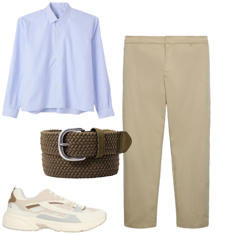 Outfit uomo - City. Stile Urban per Tutti i giorni. Abbinamento con sneakers, camicie, pantaloni chino, cinture.