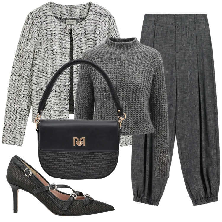 Outfit donna - Total look #2383245. Stile Basic per Ufficio. Abbinamento con décolleté, cardigans, pantaloni a palazzo, borse a spalla, maglieria.