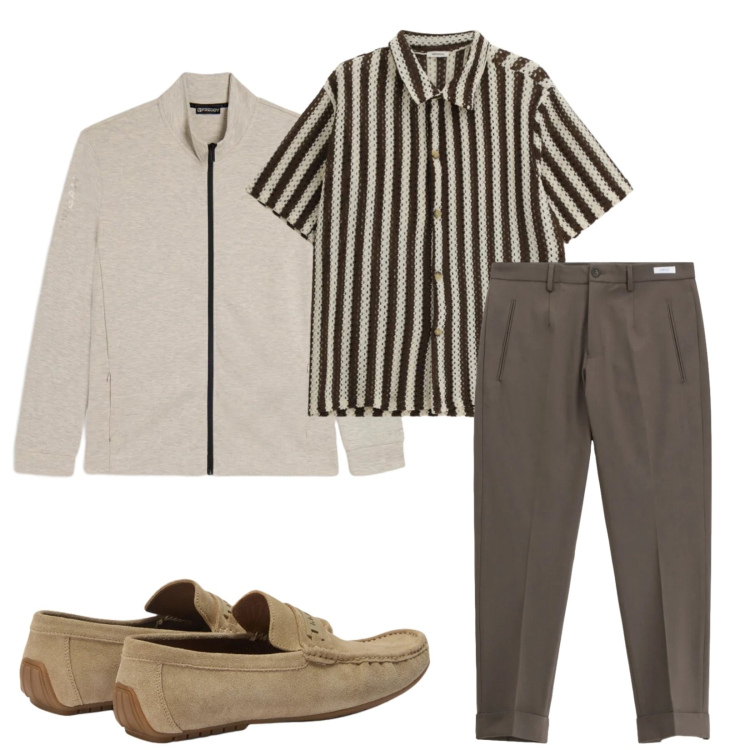 Outfit uomo - Total look #2383254. Stile Trendy per Tutti i giorni. Abbinamento con pantaloni, camicie a manica corta, scarpe stringate, felpe.