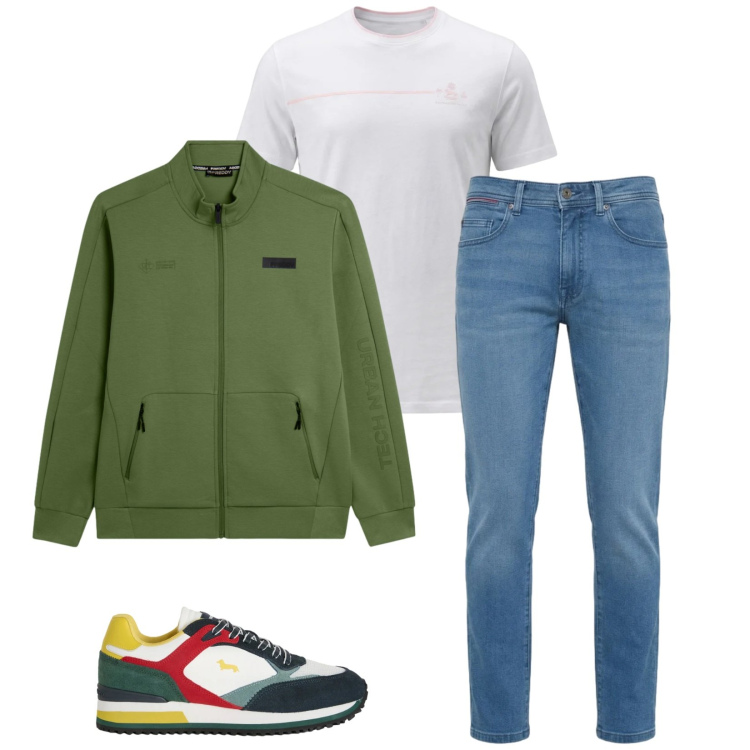 Outfit uomo - Total look #2383260. Stile Trendy per Tutti i giorni. Abbinamento con sneakers, t-shirt, jeans slim fit, felpe.
