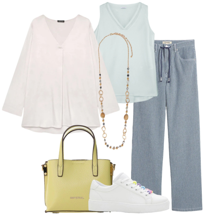 Outfit donna - Colori che illuminano - curvy style. Stile Casual per Tutti i giorni. Abbinamento con jeans dritti, sneakers, borse a tracolla, bluse, top, collane.
