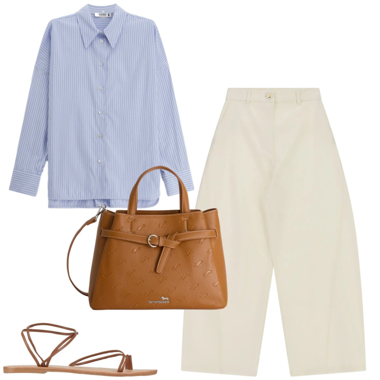 Outfit donna - City. Stile Casual chic per Tutti i giorni. Abbinamento con ciabatte, jeans, camicie, borse a mano.
