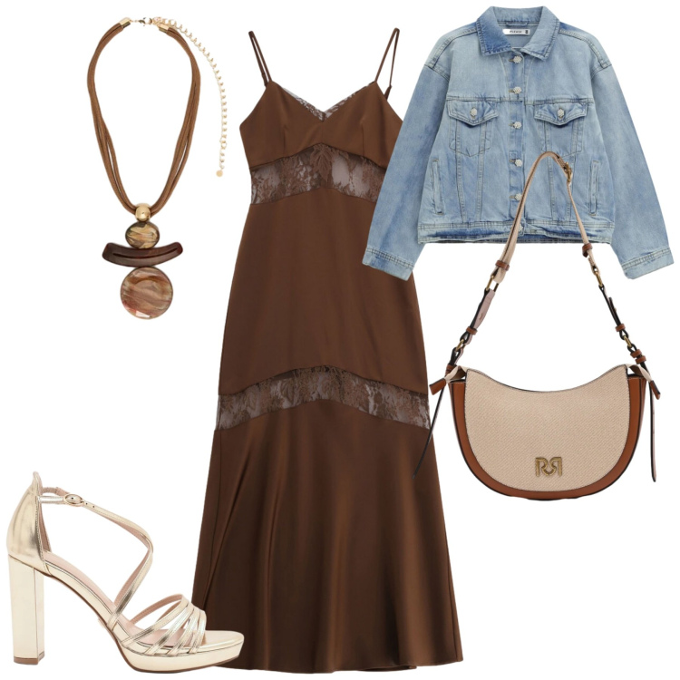 Outfit donna - Serata. Stile Trendy per Serata fuori. Abbinamento con ciondoli, blazer, vestiti lunghi, sandali col tacco, borse a tracolla.