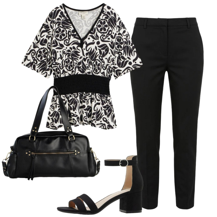 Outfit donna - Total look #2383340. Stile Basic per Ufficio. Abbinamento con bluse, borse a mano, sandali col tacco, pantaloni skinny.