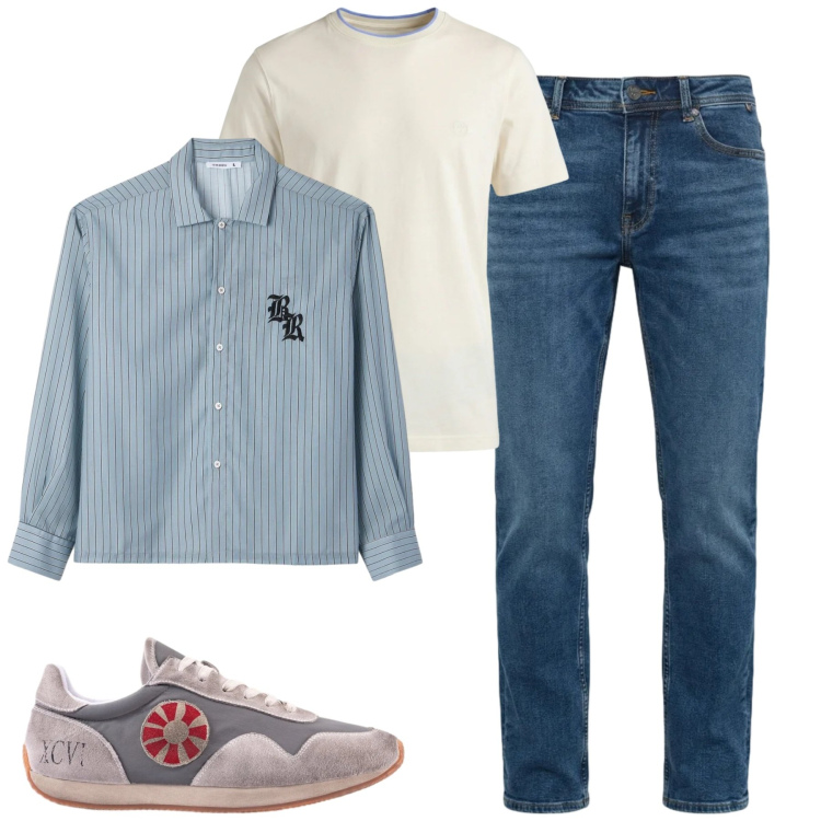 Outfit uomo - Aprile. Stile Casual per Tutti i giorni. Abbinamento con camicie, jeans, t-shirt, sneakers.