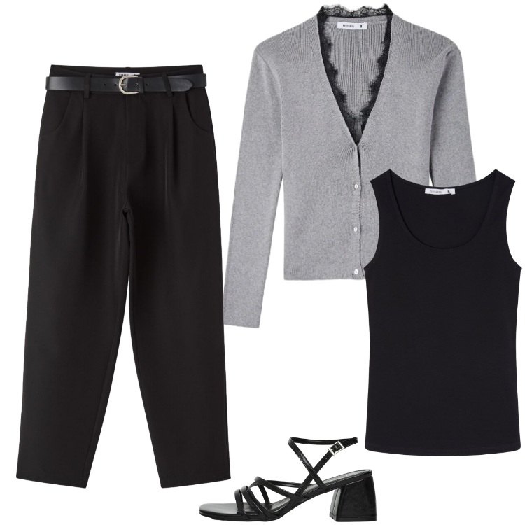 Outfit donna - Total look #2383357. Stile Boho per Tutti i giorni. Abbinamento con cardigans, top, sandali col tacco, pantaloni.