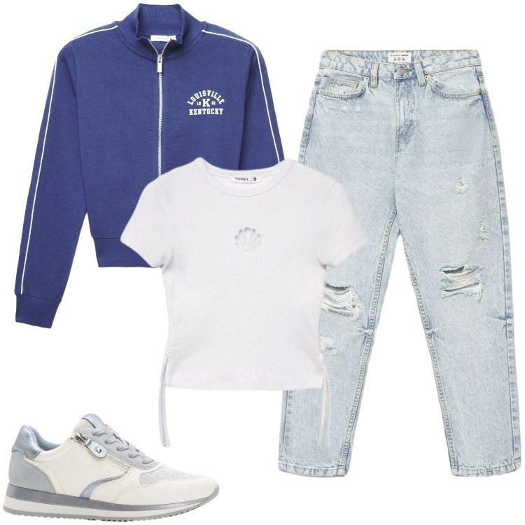 Outfit donna - Total look #2383366. Stile Trendy per Tutti i giorni. Abbinamento con sneakers, jeans mom, felpe, t-shirt.