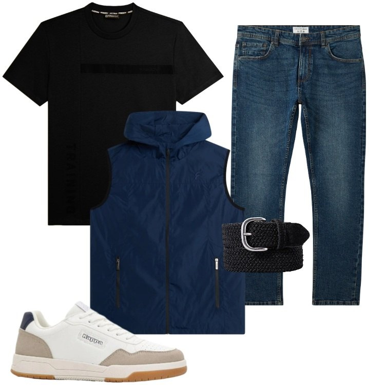 Outfit uomo - Total look #2383377. Stile Trendy per Tutti i giorni. Abbinamento con sneakers, jeans, piumini, t-shirt, cinture.