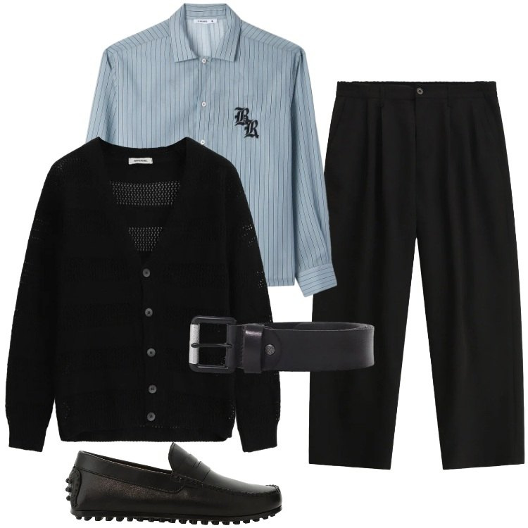 Outfit uomo - Total look #2383397. Stile Casual per Serata speciale. Abbinamento con camicie, cardigans, scarpe stringate, pantaloni, cinture.