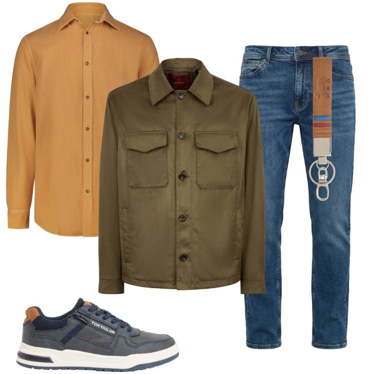 Outfit uomo - Total look #2383399. Stile Trendy per Tutti i giorni. Abbinamento con sneakers, jeans, portachiavi, camicie, giacche.