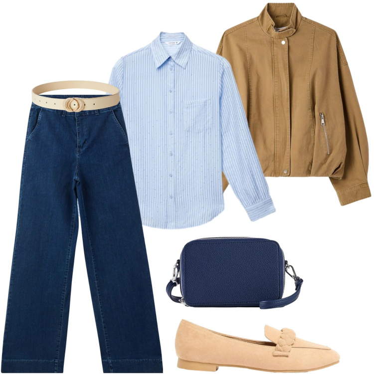 Outfit donna - Total look #2383411. Stile Casual per Ufficio. Abbinamento con mocassini, borse a tracolla, jeans, camicie, bomber, cinture.