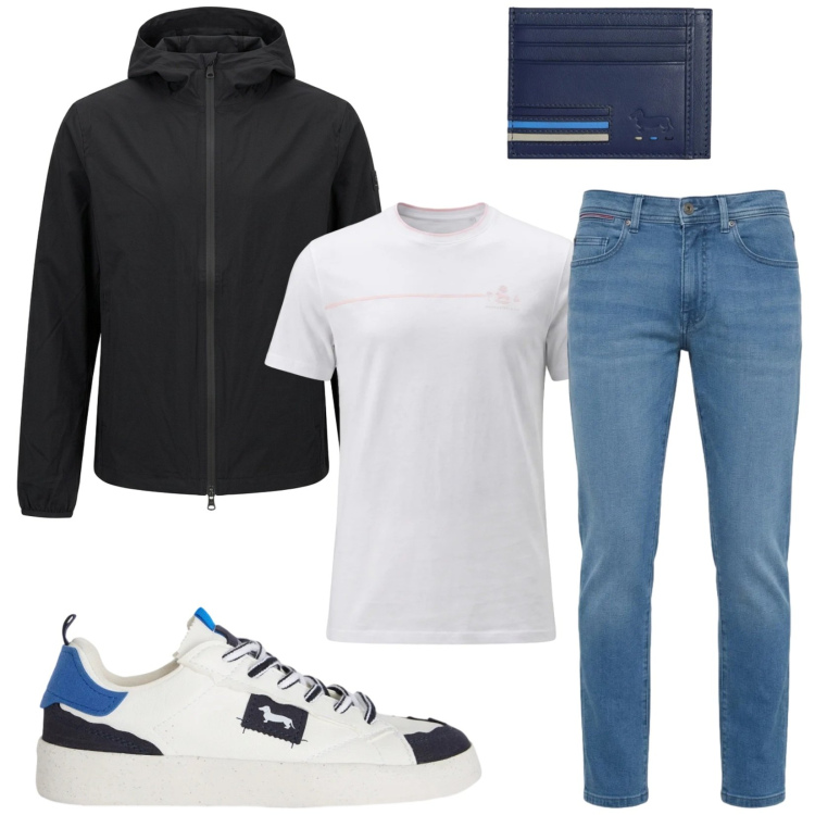 Outfit uomo - Total look #2383415. Stile Casual per Tutti i giorni. Abbinamento con sneakers, portafogli, t-shirt, jeans slim fit, giacche.