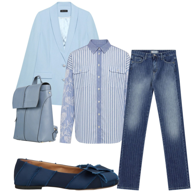 Outfit donna - Total look #2383417. Stile Casual chic per Ufficio. Abbinamento con ballerine, zaini, blazer, jeans, camicie.