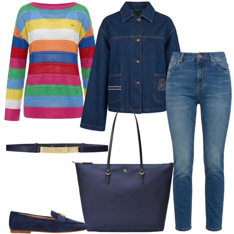 Outfit donna - Sorbetto Mood - Harmont & Blaine. Stile Casual chic per Tutti i giorni. Abbinamento con jeans, maglieria, cappotti, borse tote, mocassini, cinture.