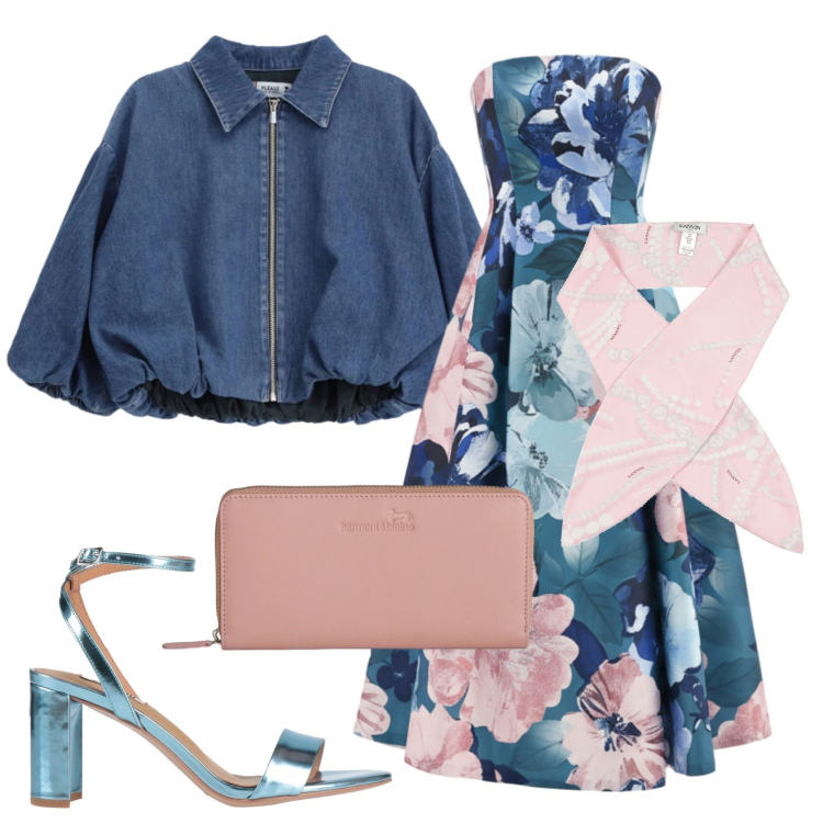Outfit donna - Invitata a un matrimonio. Stile Glamour per Cerimonia. Abbinamento con sciarpe, sandali in pelle, vestiti midi/longuette, blazer, portafogli.