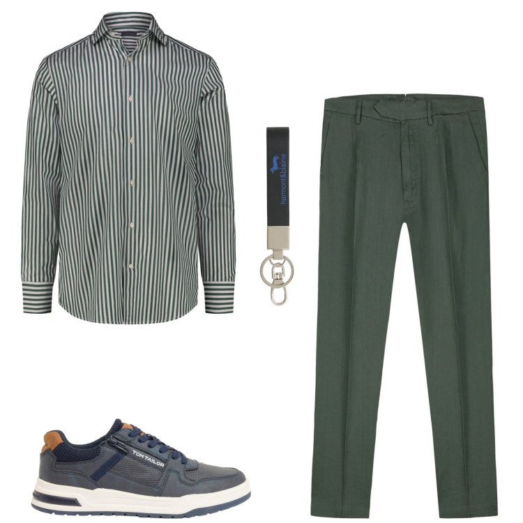 Outfit uomo - Aprile. Stile Urban per Tutti i giorni. Abbinamento con sneakers, portachiavi, pantaloni, camicie.