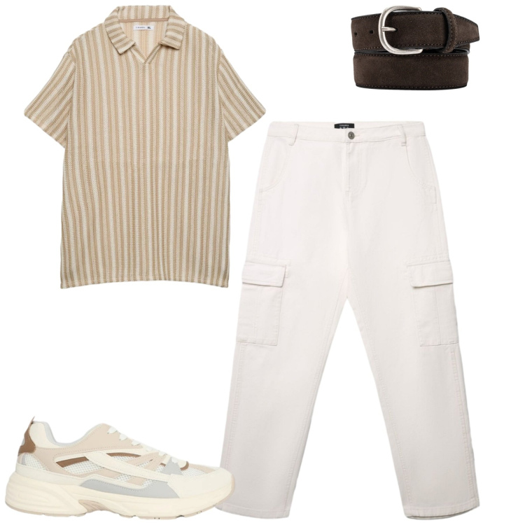 Outfit uomo - Total look #2383452. Stile Casual per Tutti i giorni. Abbinamento con pantaloni cargo, sneakers, polo, cinture.