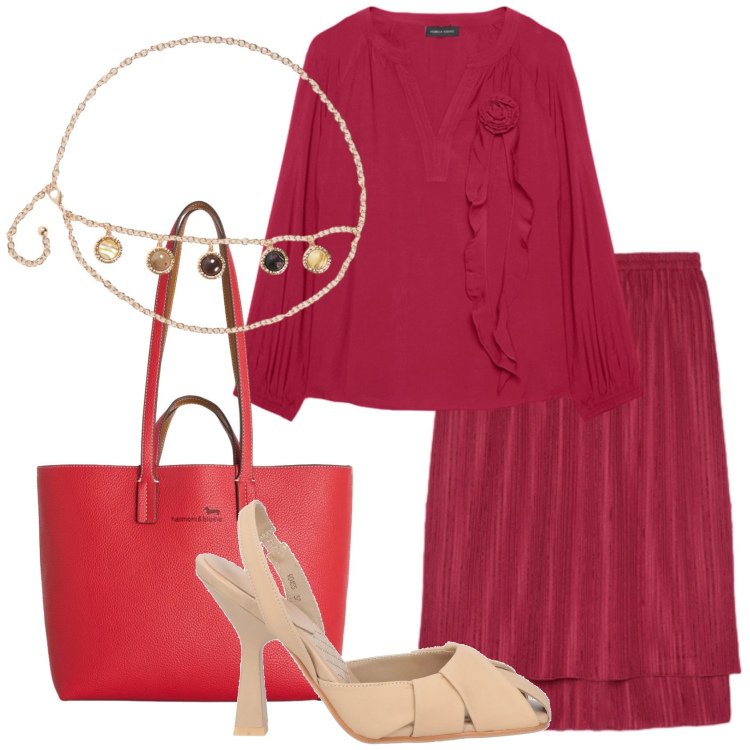Outfit donna - Curve in movimento- curvy style. Stile Glamour per Tutti i giorni. Abbinamento con décolleté, cinture, gonne, bluse, shopping bag.