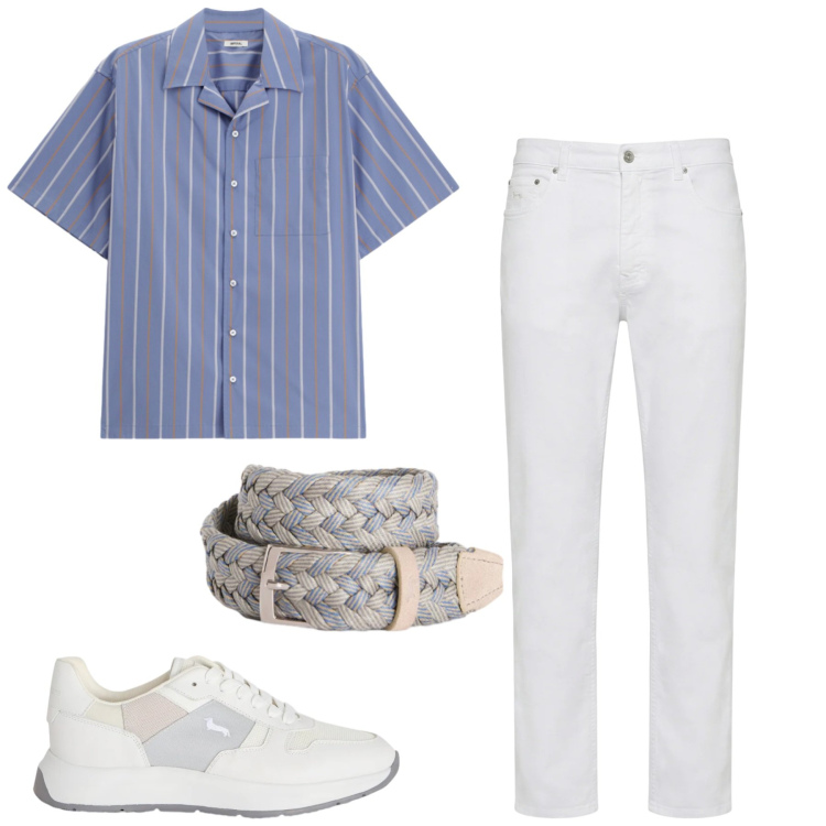 Outfit uomo - Aprile. Stile Urban per Tutti i giorni. Abbinamento con camicie a manica corta, pantaloni, sneakers, cinture.
