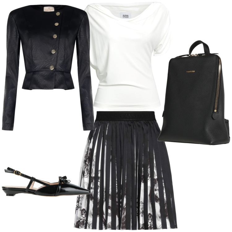 Outfit donna - Black and white. Stile Glamour per Tutti i giorni. Abbinamento con zaini, top, minigonne, ballerine, giacche.