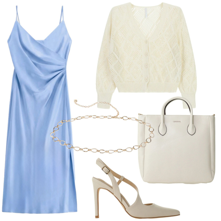 Outfit donna - Total look #2383493. Stile Glamour per Cerimonia. Abbinamento con cinture, vestiti midi/longuette, décolleté, cardigans, borse a tracolla.