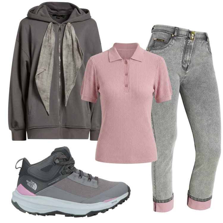 Outfit donna - Total look #2383514. Stile Casual per Sport. Abbinamento con stivaletti, felpe con cappuccio, polo, jeans dritti.