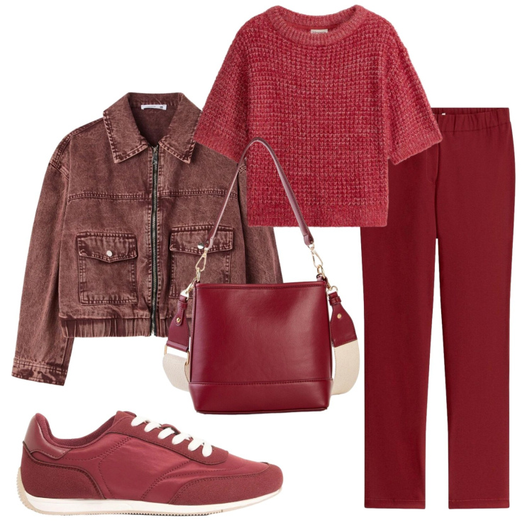 Outfit donna - Total look #2383522. Stile Basic per Tutti i giorni. Abbinamento con pantaloni, maglieria, sneakers, borse a tracolla, bomber.