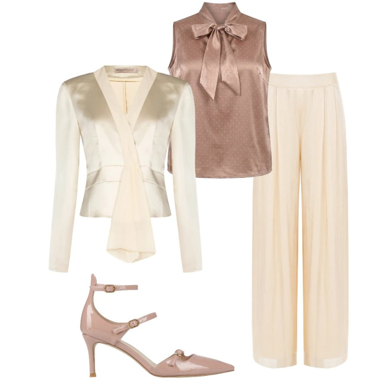 Outfit donna - Colori che illuminano. Stile Chic per Cerimonia. Abbinamento con décolleté, canottiere, blazer, pantaloni a palazzo.