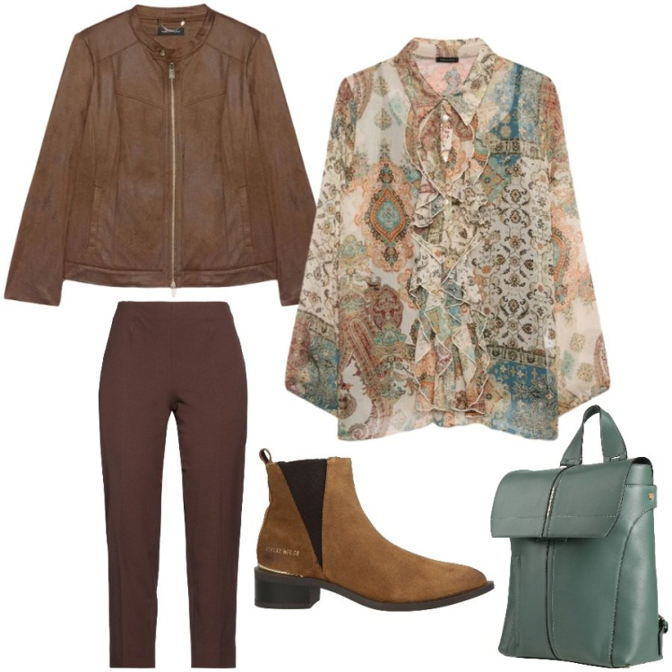 Outfit donna - La camicia boho chic. Stile Boho per Ufficio. Abbinamento con zaini, pantaloni, stivaletti texani, camicie, blazer.