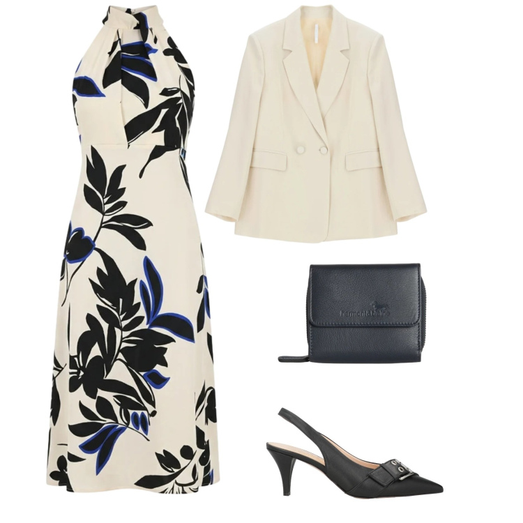 Outfit donna - Cerimonia semplice. per Serata fuori. Abbinamento con décolleté, blazer, vestiti midi/longuette, portafogli.