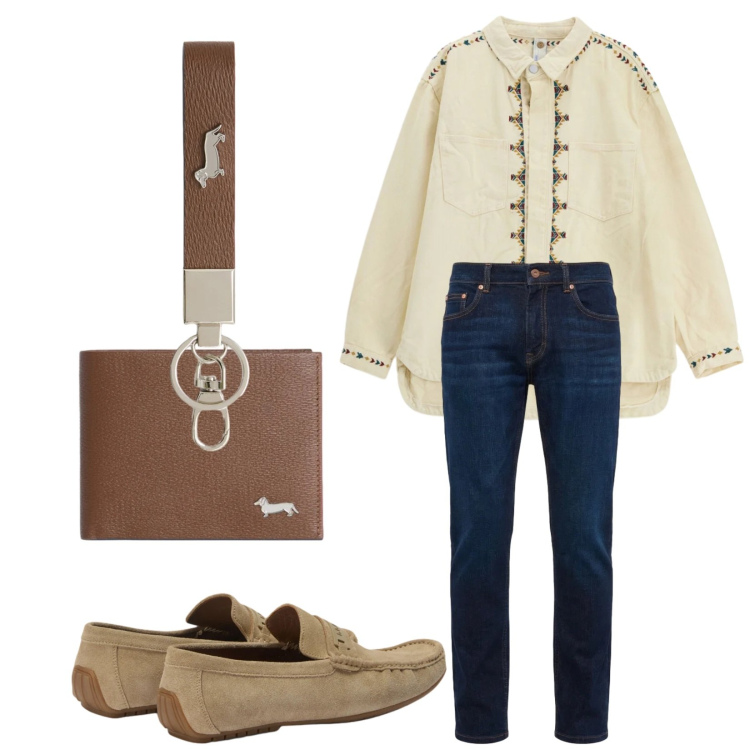 Outfit uomo - Il mio giorno. Stile Trendy per Tutti i giorni. Abbinamento con portachiavi, portafogli, jeans, scarpe stringate, camicie.