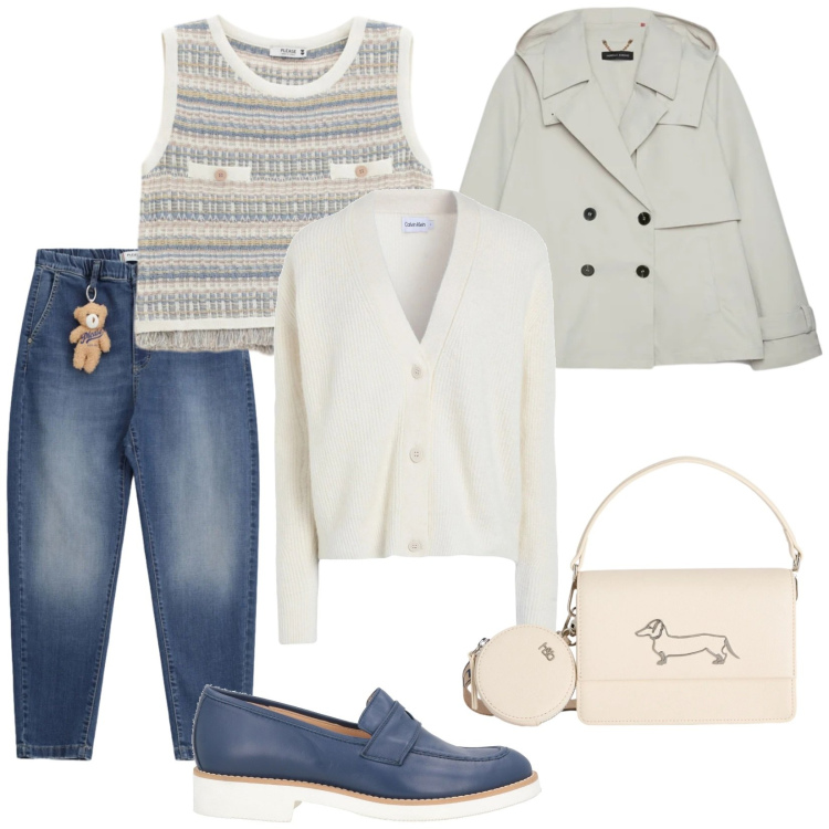 Outfit donna - Total look #2383566. Stile Casual per Tutti i giorni. Abbinamento con mocassini, cardigans, trench, jeans, top, borse a tracolla.
