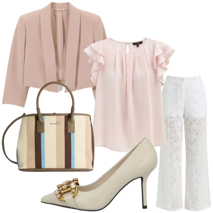 Outfit donna - Total look #2383587. Stile Chic per Tutti i giorni. Abbinamento con décolleté, bolero, canottiere, pantaloni, shopping bag.
