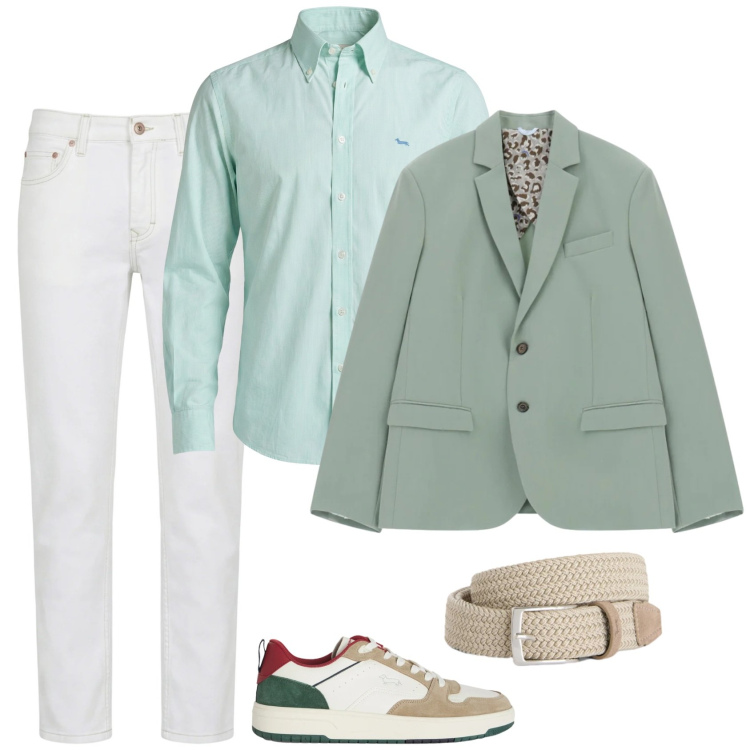 Outfit uomo - La camicia verde chiaro. Stile Trendy per Ufficio. Abbinamento con giacche, cinture, sneakers, jeans, camicie.