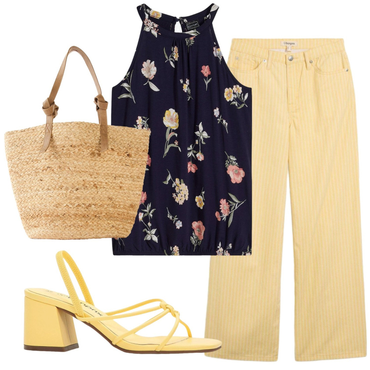Outfit donna - Total look #2383606. Stile Basic per Ufficio. Abbinamento con top, sandali col tacco, shopping bag, pantaloni.