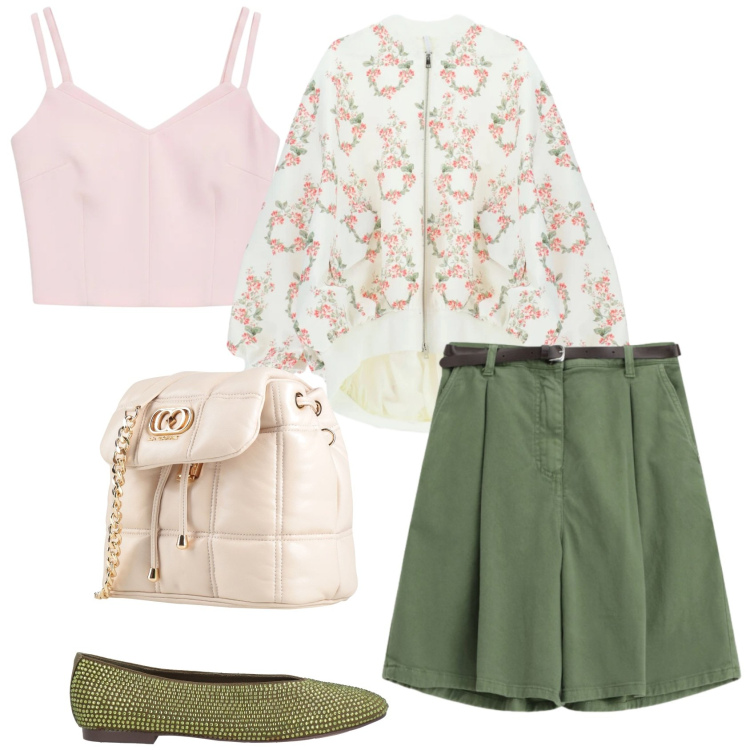Outfit donna - Bermuda e bomber. Stile Glamour per Tutti i giorni. Abbinamento con valigie, ballerine, shorts, bomber, top.