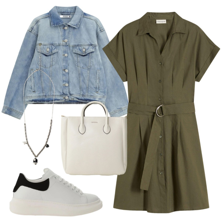 Outfit donna - Total look #2383631. Stile Casual per Tutti i giorni. Abbinamento con vestiti, sneakers, borse a tracolla, blazer, ciondoli.