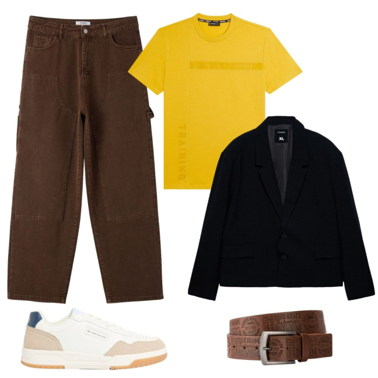 Outfit uomo - #giallo.oro. Stile Urban per Tutti i giorni. Abbinamento con cinture, sneakers, pantaloni, giacche, t-shirt.