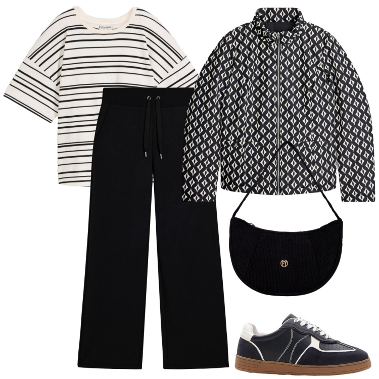 Outfit donna - Stampe grafiche. Stile Urban per Tutti i giorni. Abbinamento con t-shirt, sneakers, giacche, borse a mano, pantaloni.