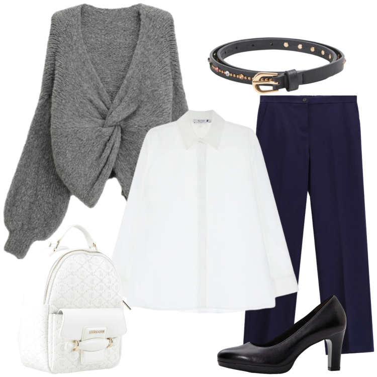Outfit donna - Urban Soft Chic. Stile Casual chic per Tutti i giorni. Abbinamento con zaini, décolleté, cinture, camicie, pantaloni, cardigans.
