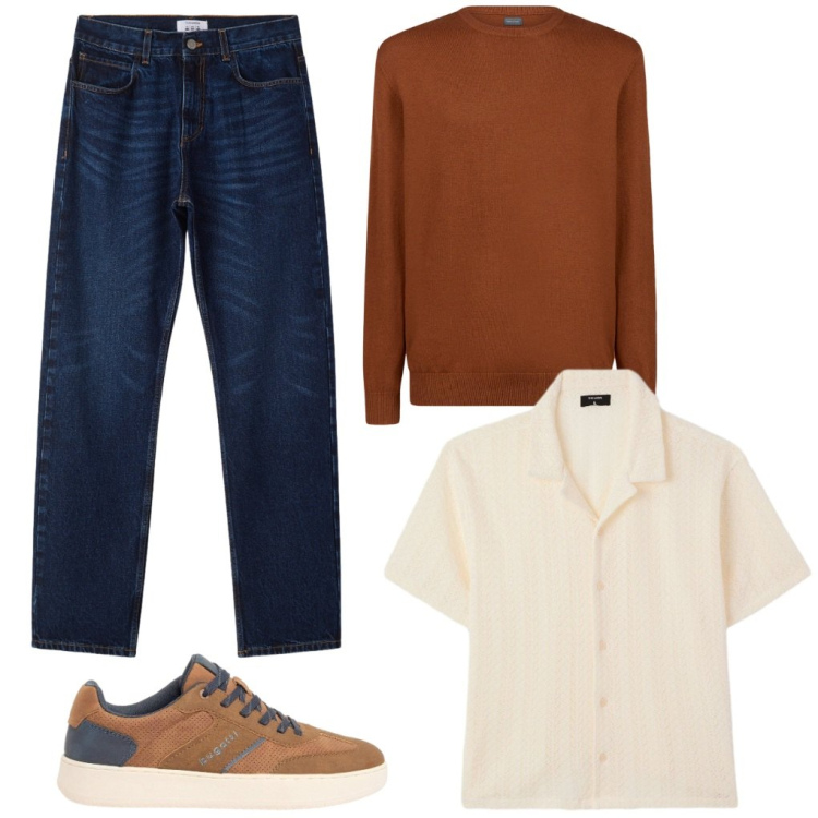 Outfit uomo - #in.gita. Stile Urban per Tutti i giorni. Abbinamento con sneakers, jeans dritti, camicie a manica corta, maglieria.