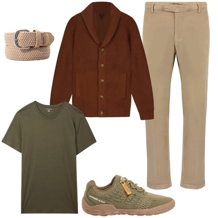 Outfit uomo - #in.classe. Stile Urban per Tutti i giorni. Abbinamento con sneakers, cardigans, pantaloni, t-shirt, cinture.
