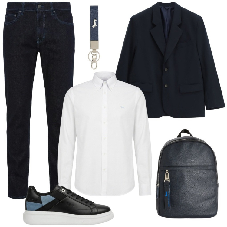 Outfit uomo - #viaggio.in.treno. Stile Casual per Ufficio. Abbinamento con jeans, portachiavi, borse sportive, camicie, sneakers, giacche.