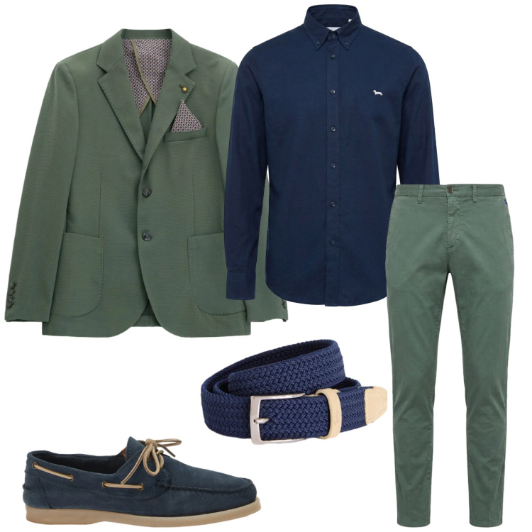 Outfit uomo - Total look #2383659. Stile Business/Elegante per Cerimonia. Abbinamento con giacche, cinture, camicie, scarpe stringate, pantaloni chino.